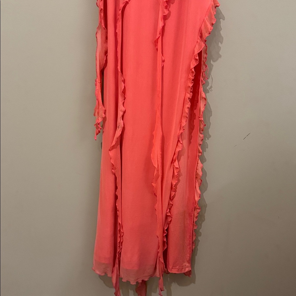 NWT- Princess Polly High Slit Ruffle Dress, Coral, size 8 - Picture 8 of 12